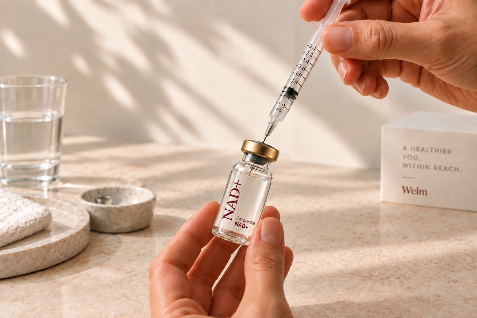 A vial and syringe beside written instructions