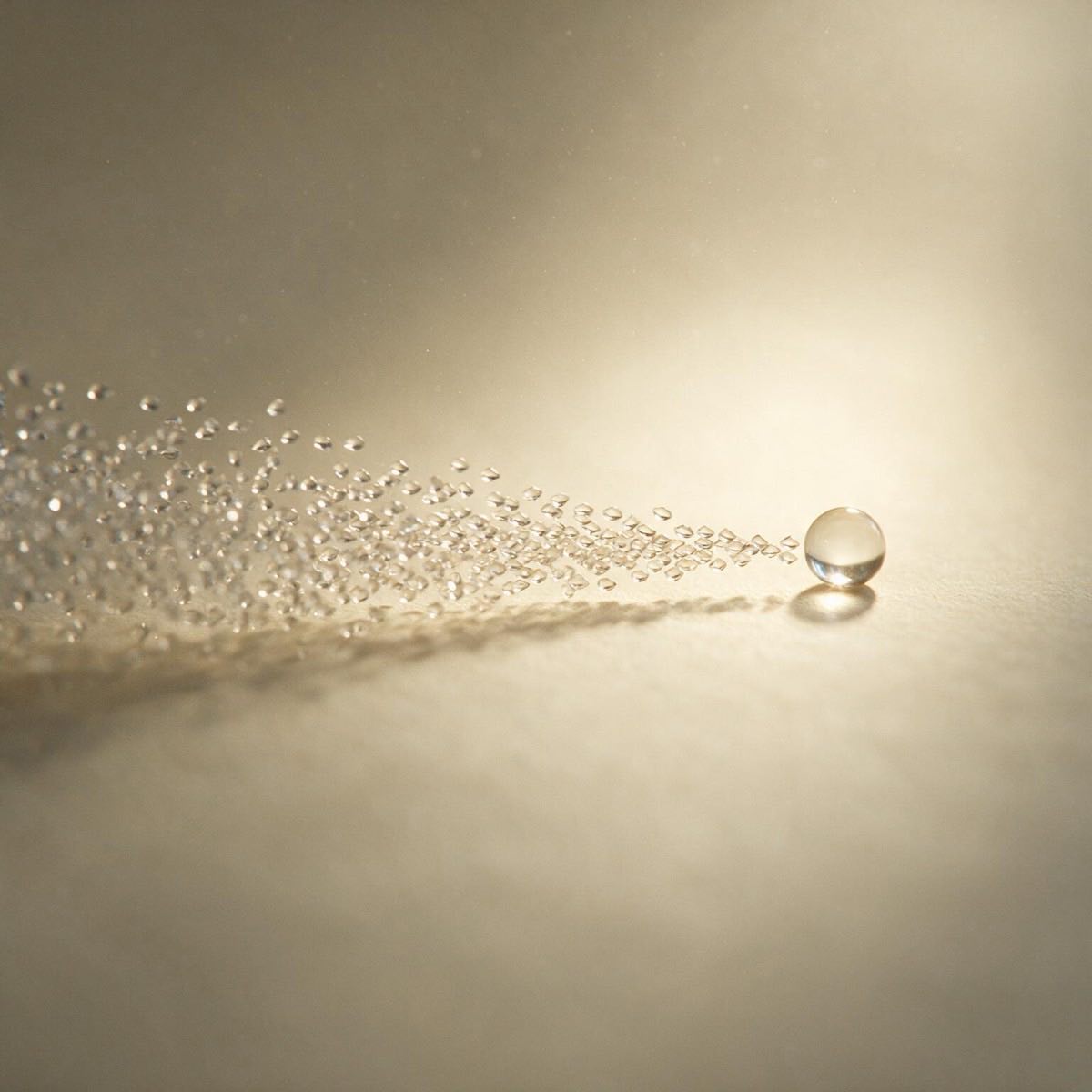 Fine particles dispersing toward a single sphere