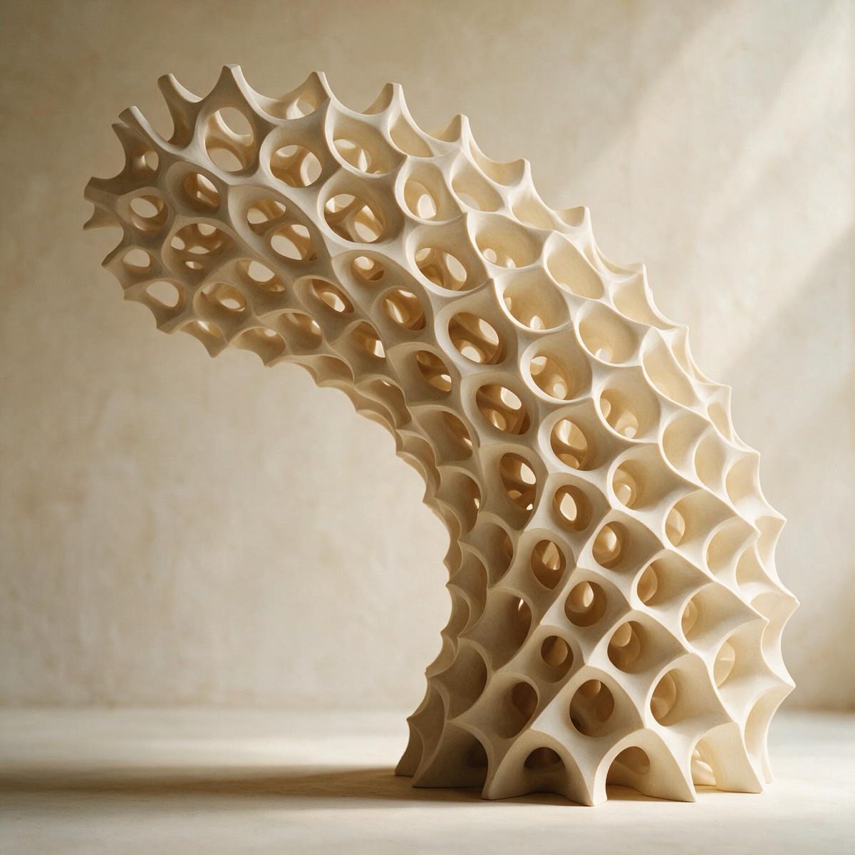 A biomorphic form ridged in repeating peaks