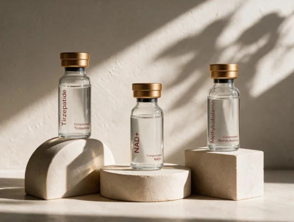 Compounded Tirzepatide, NAD+ and Methylcobalamin vials — Weight Loss Optimization