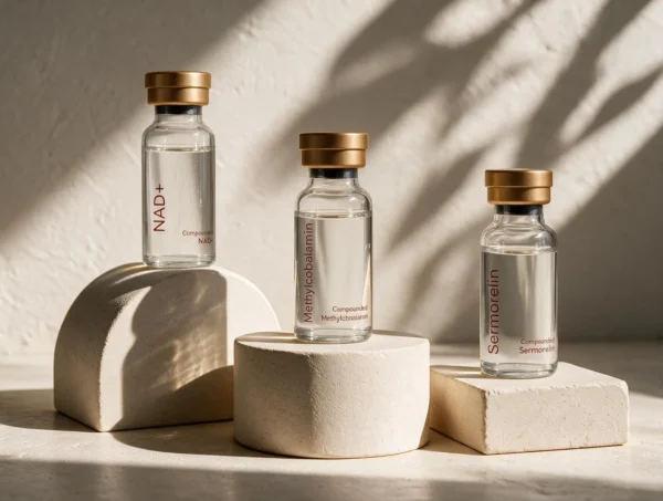 Compounded NAD+, Methylcobalamin and Sermorelin vials — Recovery & Sleep